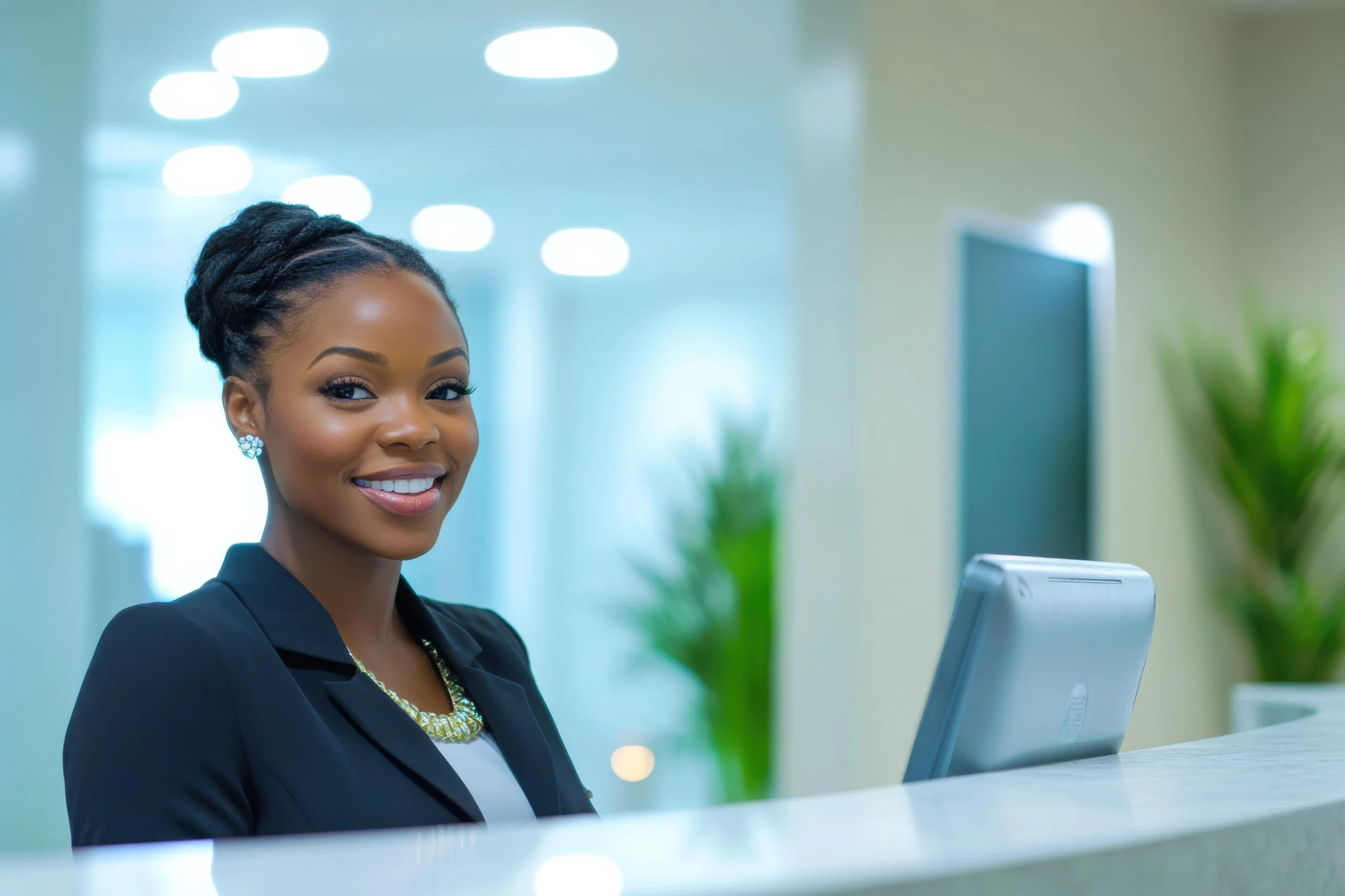 smiling-young-african-woman-receptionist-modern-office-environment